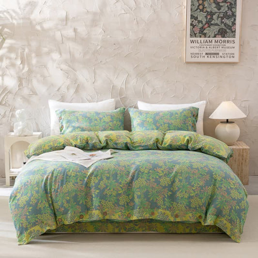 Parure de lit réversible en coton jacquard à boutons floraux (4 pièces)