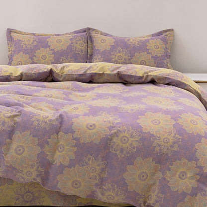 Parure de lit réversible en gaze de coton à motif floral jacquard (4 pièces)