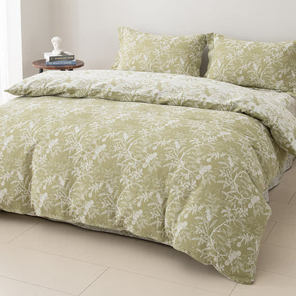 Parure de lit en gaze florale double épaisseur (4 pièces)