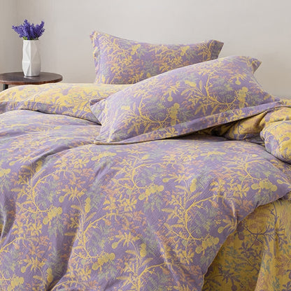 Parure de lit en gaze florale double épaisseur (4 pièces)