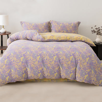 Parure de lit en gaze florale double épaisseur (4 pièces)