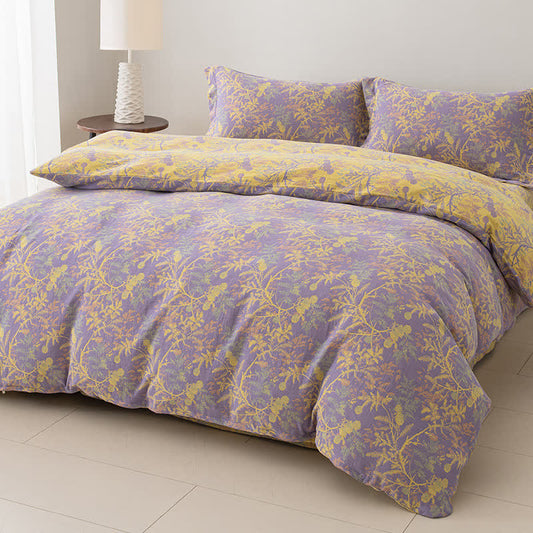 Parure de lit en gaze florale double épaisseur (4 pièces)