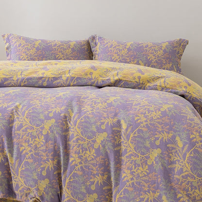Parure de lit en gaze florale double épaisseur (4 pièces)