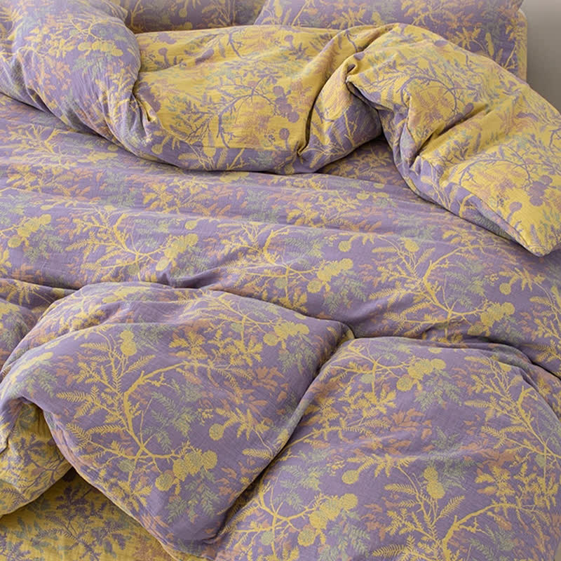 Parure de lit en gaze florale double épaisseur (4 pièces)