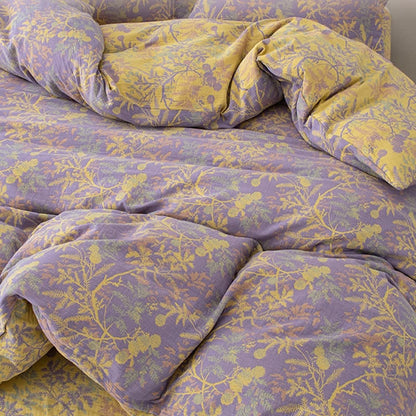 Parure de lit en gaze florale double épaisseur (4 pièces)