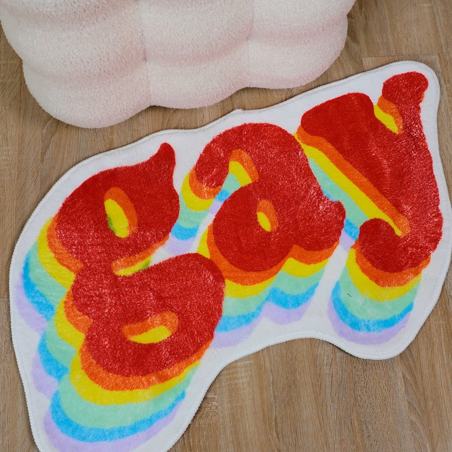 Tapis de bain antidérapant en polaire douce avec lettres arc-en-ciel