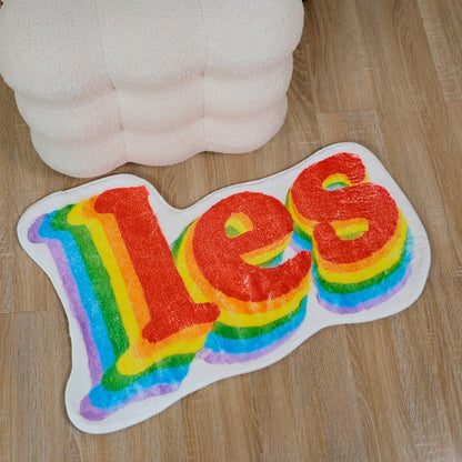 Tapis de bain antidérapant en polaire douce avec lettres arc-en-ciel