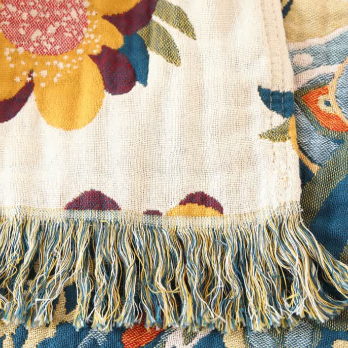 Couette réversible en gaze de coton à motif floral ethnique