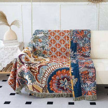 Couette réversible en gaze de coton à motif floral ethnique