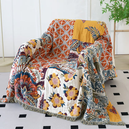 Couette réversible en gaze de coton à motif floral ethnique