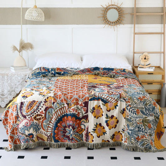 Couette réversible en gaze de coton à motif floral ethnique
