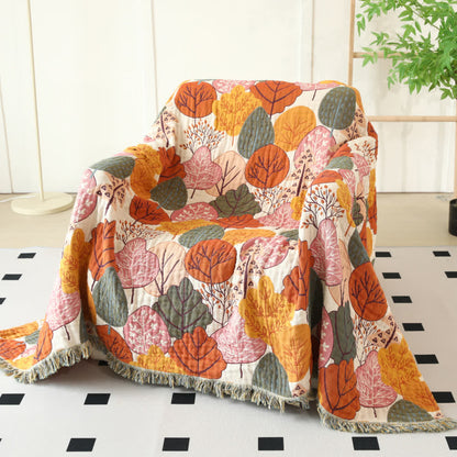Couette réversible en gaze de coton avec feuilles d'érable