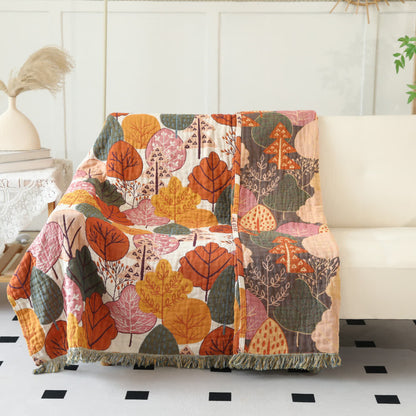 Couette réversible en gaze de coton avec feuilles d'érable