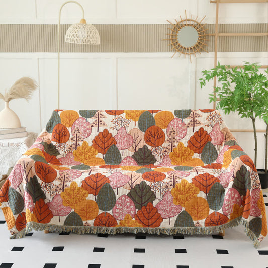 Couverture réversible en gaze de coton avec feuilles d'érable