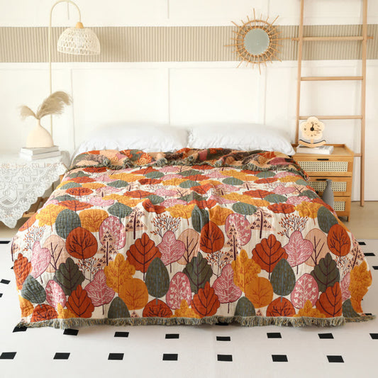 Couette réversible en gaze de coton avec feuilles d'érable
