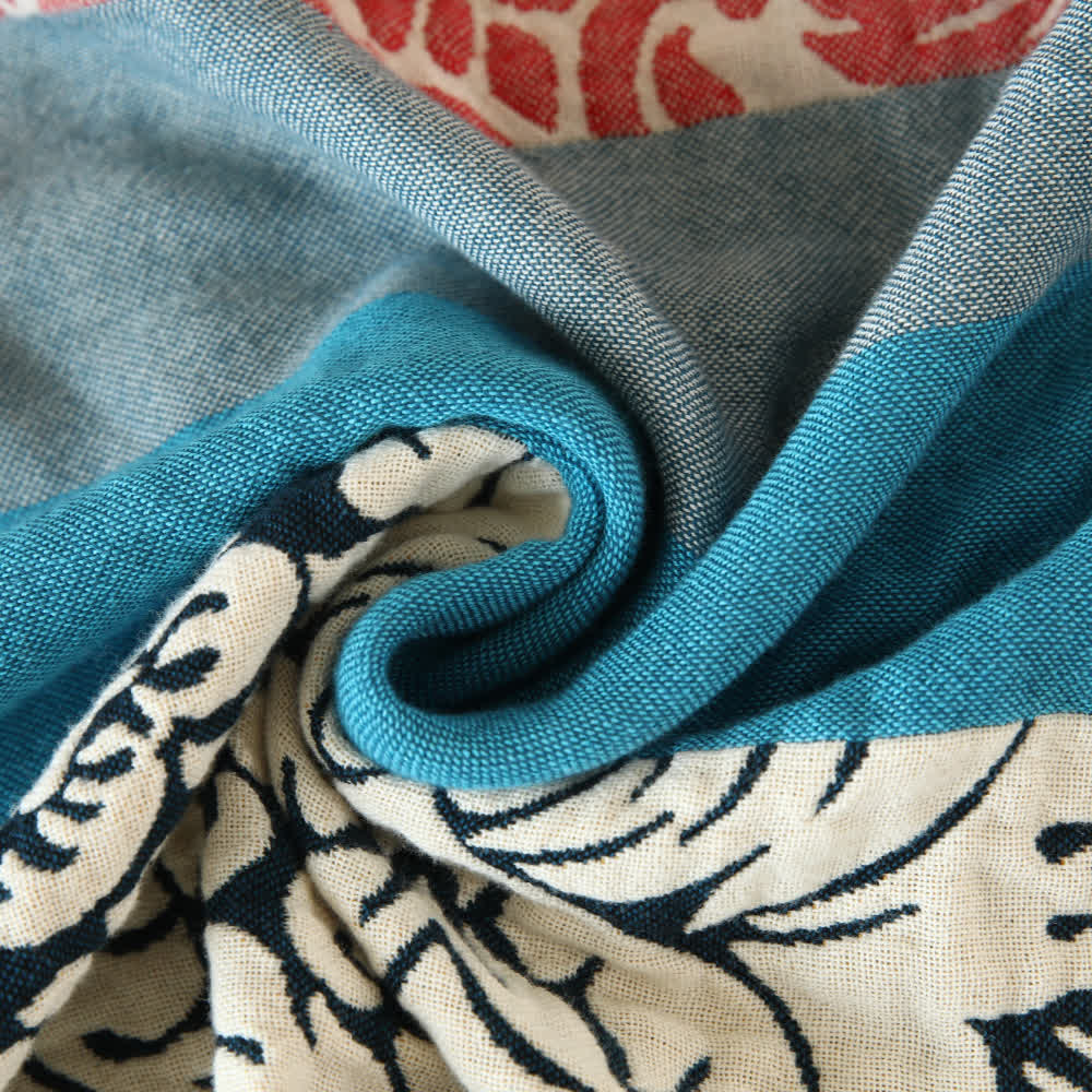 Couverture réversible en gaze de coton à rayures ethniques colorées