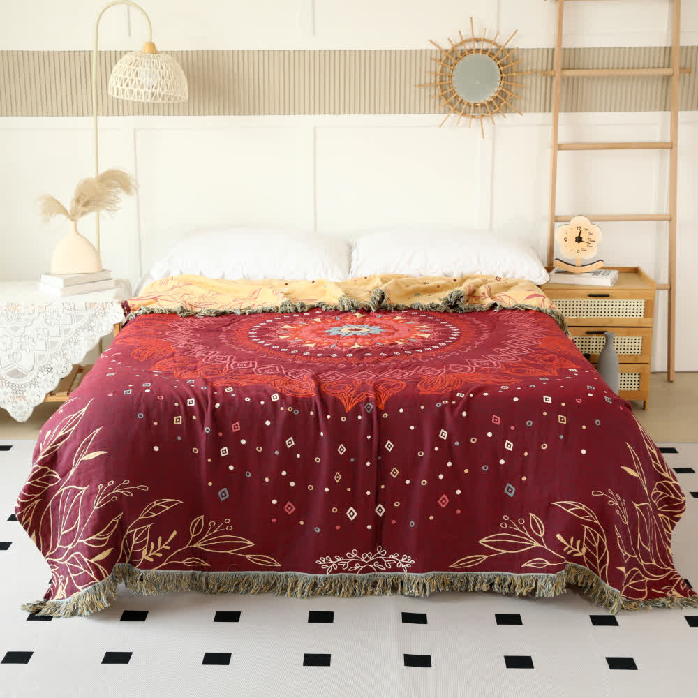 Couette réversible en gaze de coton de style ethnique en rouge - 200cm x 230cm - image 0