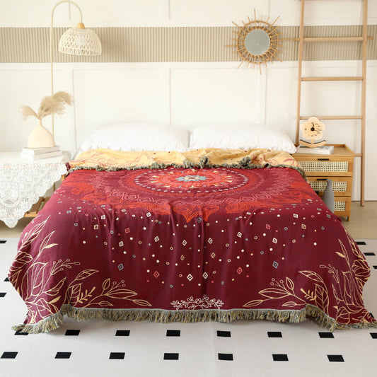 Couette réversible en gaze de coton de style ethnique en rouge - 200cm x 230cm - image 0