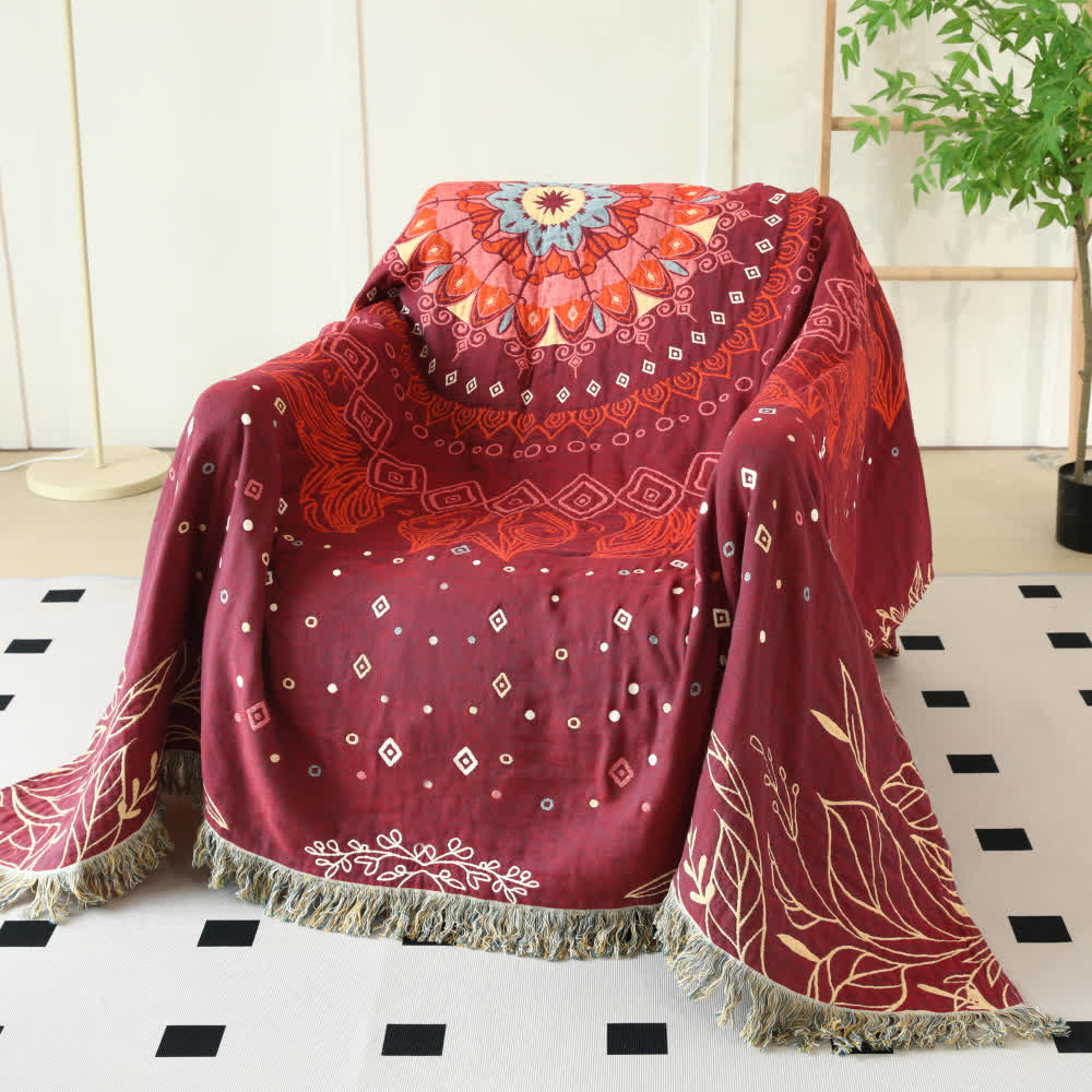 Couette réversible en gaze de coton de style ethnique en rouge - image 3