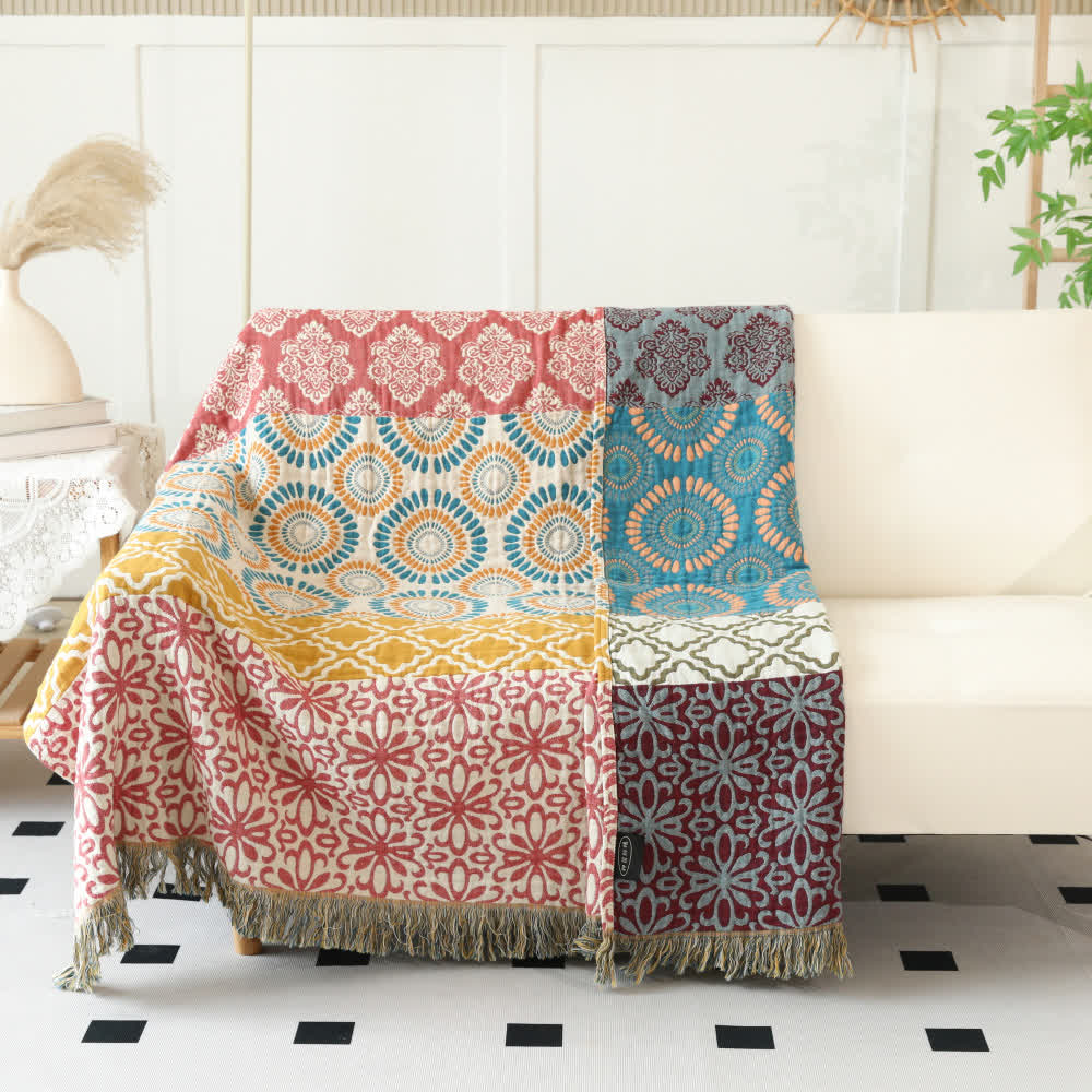 Couette réversible en gaze de coton à rayures et motif floral