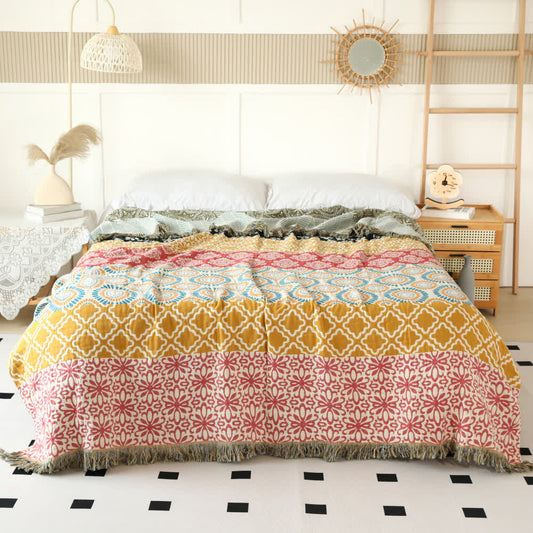 Couette réversible en gaze de coton à rayures et motif floral