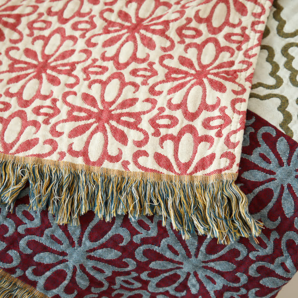 Couette réversible en gaze de coton à rayures et motif floral