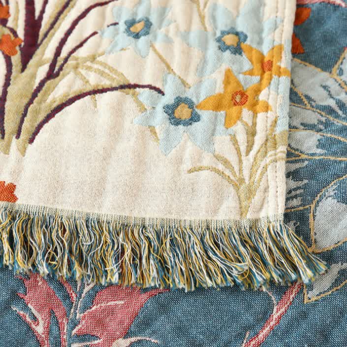 Couverture réversible en gaze de coton à motif floral rustique - image 4