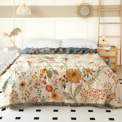 Couverture réversible en gaze de coton à motif floral rustique - image 3
