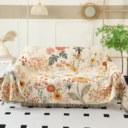 Couverture réversible en gaze de coton à motif floral rustique - 230 cm x 275 cm - image 0