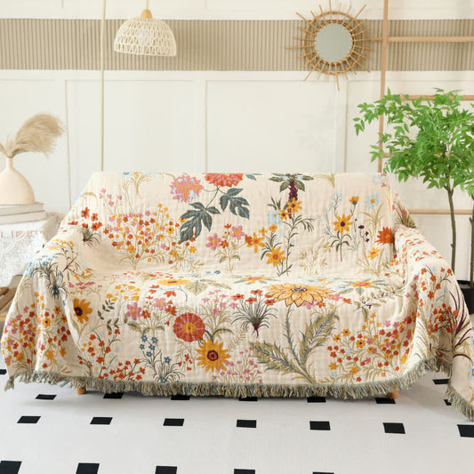 Couverture réversible en gaze de coton à motif floral rustique - 230 cm x 275 cm - image 0