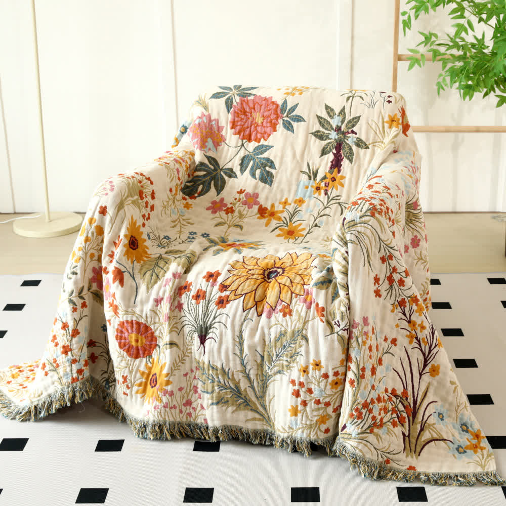 Couverture réversible en gaze de coton à motif floral rustique - image 2