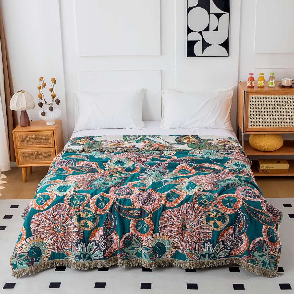 Couette réversible en gaze de coton à motif végétal