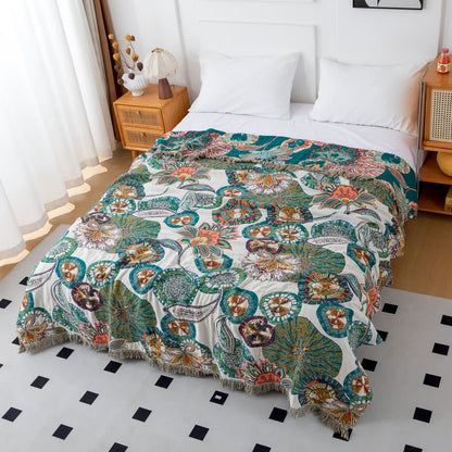 Couette réversible en gaze de coton à motif végétal