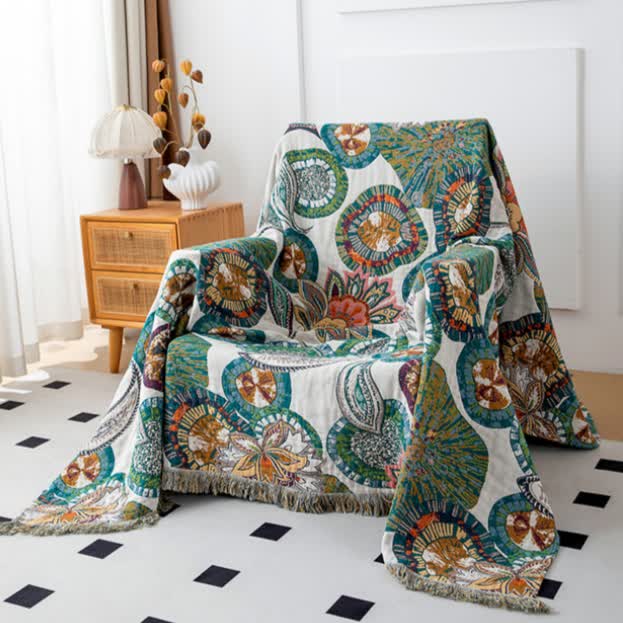 Couette réversible en gaze de coton à motif végétal