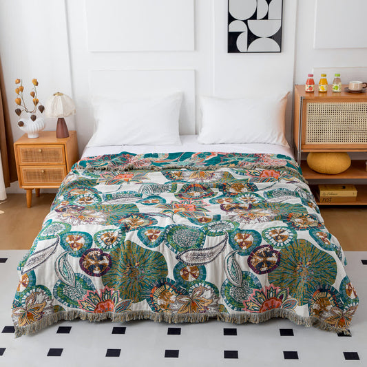 Couette réversible en gaze de coton à motif végétal