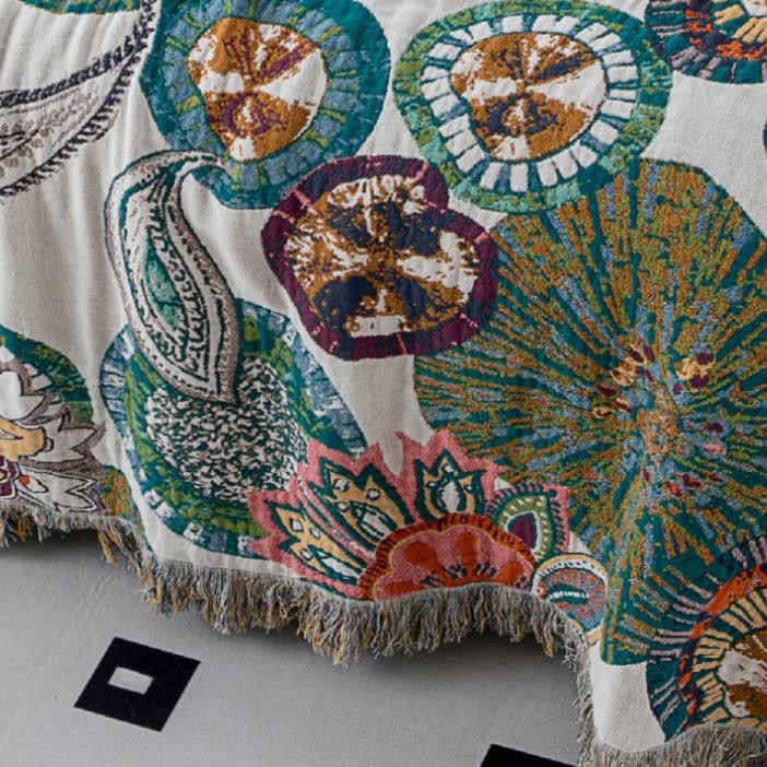 Couette réversible en gaze de coton à motif végétal