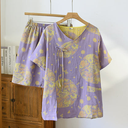 Ensemble pyjama en gaze de coton à col en V Vintage Blossom