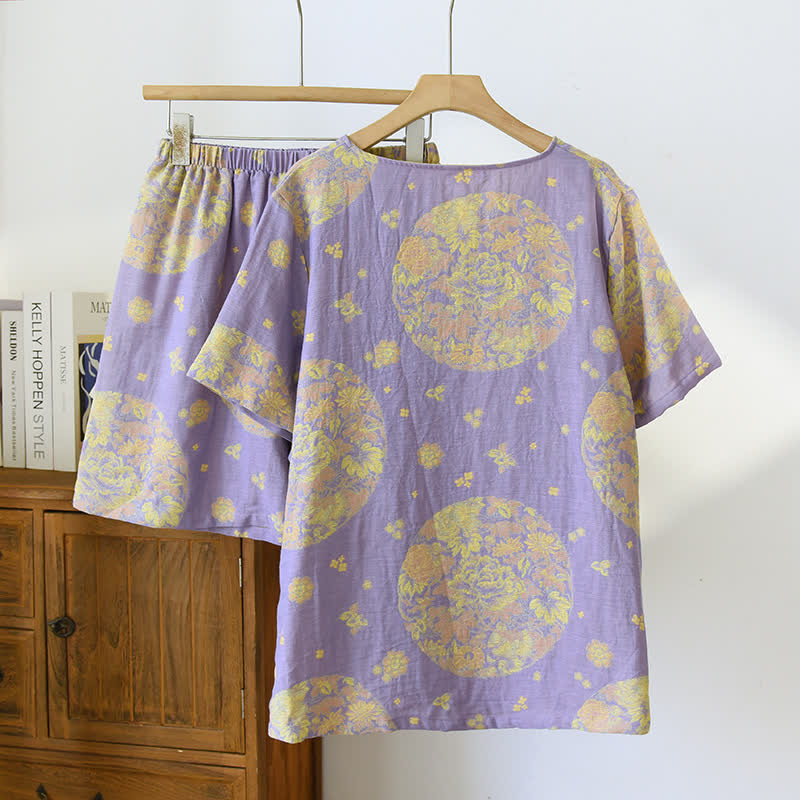 Ensemble pyjama en gaze de coton à col en V Vintage Blossom