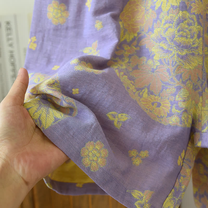Ensemble pyjama en gaze de coton à col en V Vintage Blossom