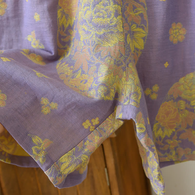 Ensemble pyjama en gaze de coton à col en V Vintage Blossom