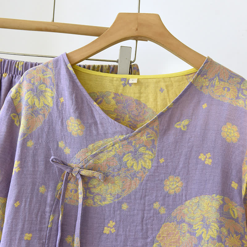 Ensemble pyjama en gaze de coton à col en V Vintage Blossom