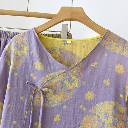 Ensemble pyjama en gaze de coton à col en V Vintage Blossom