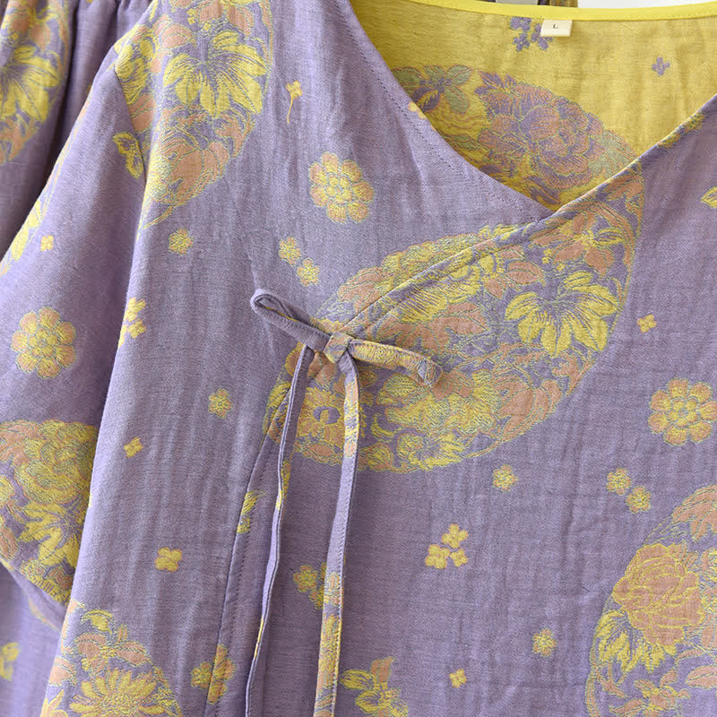 Ensemble pyjama en gaze de coton à col en V Vintage Blossom