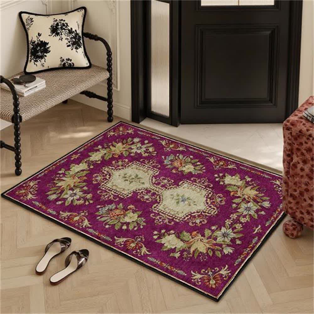 Tapis de cuisine lavable et antidérapant avec motif floral rétro
