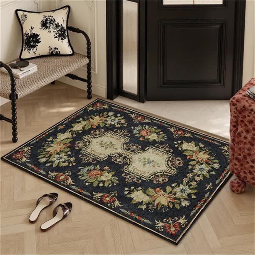 Tapis de cuisine lavable et antidérapant avec motif floral rétro