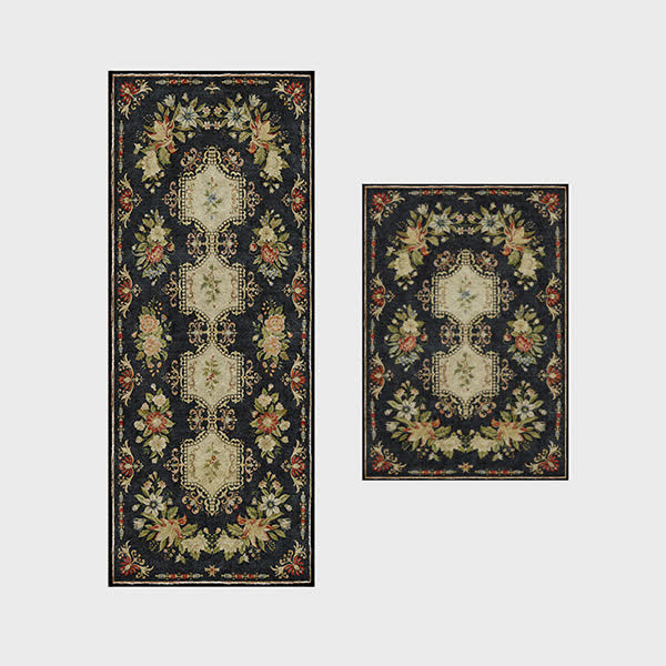 Tapis de cuisine lavable et antidérapant avec motif floral rétro