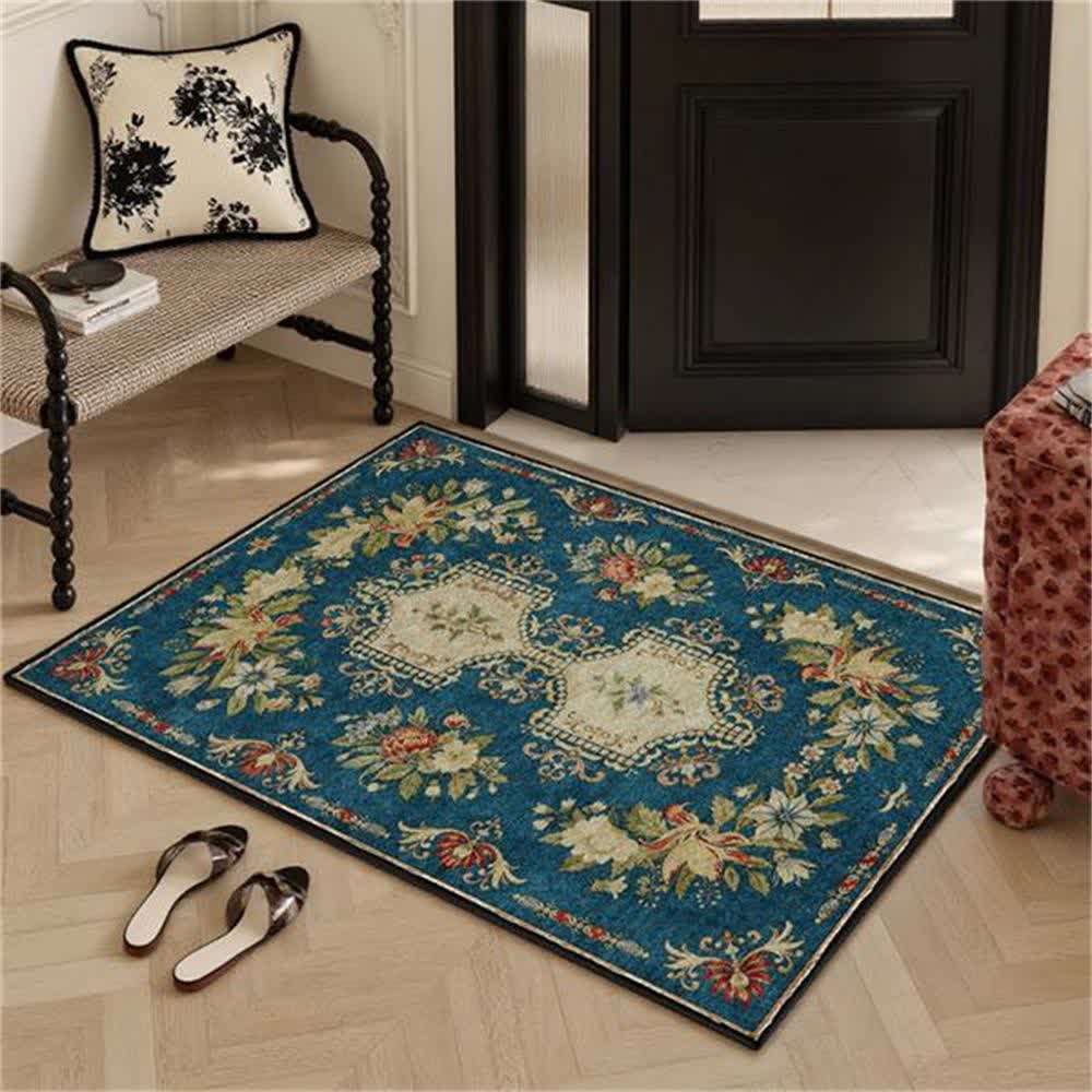Tapis de cuisine lavable et antidérapant avec motif floral rétro