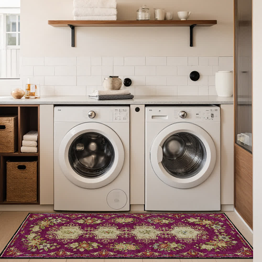 Tapis de cuisine lavable et antidérapant avec motif floral rétro