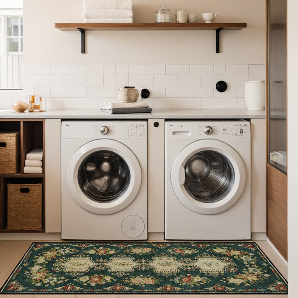 Tapis de cuisine lavable et antidérapant avec motif floral rétro