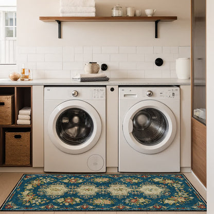 Tapis de cuisine lavable et antidérapant avec motif floral rétro